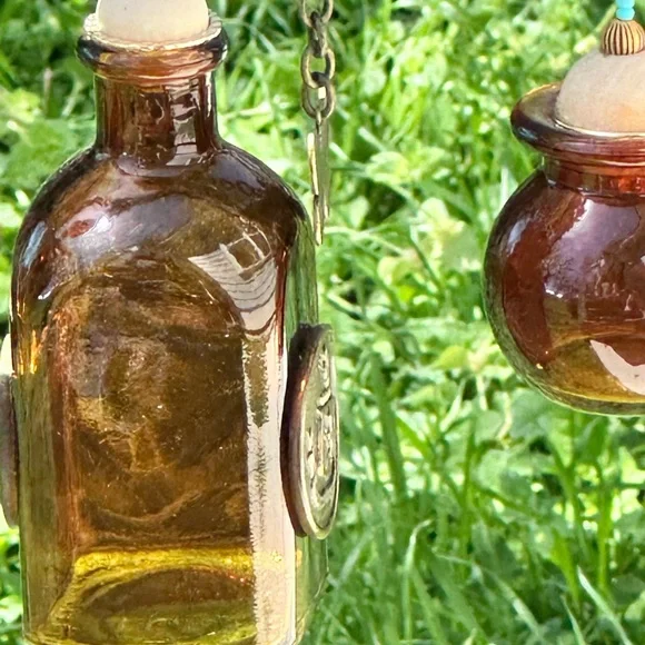 Handcrafted Amber Glass Bottle Wind Chime with Colorful Beads - Picture 7 of 9